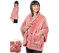 EzrAllora Premium Double Layer Wearable Blanket for Women -No Sleeves- Shawl with Pockets- Wrap Blanket- Gifts for Grandma (Powder Pink)