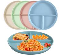 Ezranova 2 pcs Divided Dinner Plates,Reusable Plastic Divider Plates,Unbreakable Divided Dinner Plate Set,Portion Control for Picnic Camping Dessert (Beige,Green)