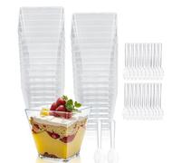 Ezranova 20 Pcs Dessert Cups, 2oz/60ml Mini Dessert Pots Clear Hard Plastic Reusable Cheesecake Pots with 20Pcs Spoons for Puddings,Tiramisu,Mousses,Parfaits,Trifles,Party