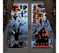 Ezranova 98 Pcs / 8 Sheets, Sheets Halloween Decorations Window,Halloween Window Clings Double Side Stickers Reusable Window Decorations Bats Spiders Pumpkin Ghost Double Side Stickers