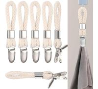 Ezranova Hanging Tea Towels Clip, 5 Pcs Brackets-Braided CottonTowel Clips with Hanging Loop, Cloth Hook Clip Hangers for Home Kitchen Bathroom Cupboards Cloth Hanger Holder Loop