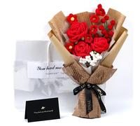 EZsenses Handmade Crochet Flower Bouquet Gift Set - Forever Crochet Flowers for Girlfriend's Day, Valentine's Day, Anniversary - Home Decoration with Greeting Card & Gift Bag