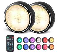 EZSION Puck Lights, Battery Operated Under Cabinet Lights, 2 Pack, Black | Push & Remote Control, Warm & Cool White & RGB Colour Changing, Stick on LED Lights for Kitchen, Cupboard, Counter, Shelf