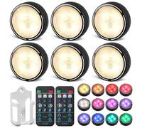 EZSION Puck Lights, Battery Operated Under Cabinet Lights, 6 Pack, Black | Push & Remote Control, Warm & Cool White & RGB Colour Changing, Stick on LED Lights for Kitchen, Cupboard, Counter, Shelf