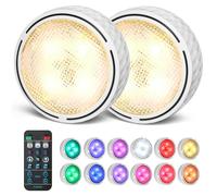EZSION Puck Lights, Battery Powered Under Cabinet Lights, 2 Pack, White | Push & Remote Control, Warm & Cool White & RGB Colour Changing, Stick on LED Lights for Kitchen, Cupboard, Counter, Shelf