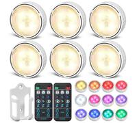 EZSION Puck Lights, Battery Powered Under Cabinet Lights, 6 Pack, White | Push & Remote Control, Warm & Cool White & RGB Colour Changing, Stick on LED Lights for Kitchen, Cupboard, Counter, Shelf