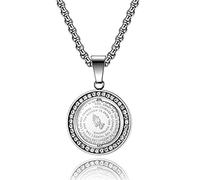 EZSONA Stainless Steel Circle Crystal Praying Hands Coin Medal Pendant Bible Verse Prayer Necklace Christian Jewelry Silver Metal