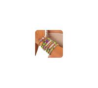 EZSONA Surfer Heishi Bracelets for Women - Stackable Handmade Rainbow Vinyl Disc Beaded Charm Stretch Bracelets Elastic Mardi Gras Accessories, Plastic, no gemstone