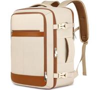 EZUOLA Large Travel Backpack for Women Airline Approved Carry On Backpack with Shoe Pouch,TSA 17.3 inch Laptop Mochila Flight Approved Casual Daypack for Weekender Bookbag Travel Essentials,Beige