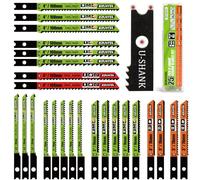 EZUVITA 25pcs U-Shank JigSaw Blades Set with Storage Case | Cr-V&HSS Steel, for Wood Plastic Metal Cutting, Straight & Curve Cutting, Compatible with Bosch DeWalt Metabo Makita Skil AEG