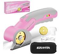 EZUVITA 4V Cordless Electric Scissors with LED Light, Rechargeable Cardboard Box Cutter, Wrench, Storage Bag & Titanium-Coated Replacement Blade for Fabric, Leather, Carpet & Plastic (Pink)