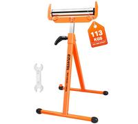 EZUVITA Height Adjustable Folding Roller Stand | 70.5-110cm Adjustable Height, Chrome Rollers, Fold-Flat Edge Guides, Table Saw Support, Woodworking Material Support