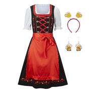 Ezuwail German Dirndl Dress for Women Oktoberfest Traditional Bavarian Maid Costume 5Pcs Plus Size Cosplay Dress Up Outfits for Halloween Beerfest
