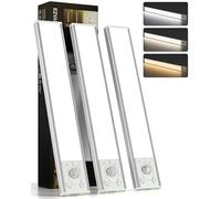EZVALO 3 Pack 16.5" Under Cabinet Lights, Rechargeable Motion Sensor LED Lights, 3 Colour Dimmable, Power Indicator, Magnetic Wireless Closet Lights for Kitchen Stairs (3, White, 16.5inch)