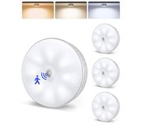 EZVALO 4 Pack Motion Sensor Closet Lights, 1200mAh USB-C Rechargeable LED Puck Lights, Under Cabinet Lights, Night Lights, Dimmable, 3 Color Temps, Magnetic, Stick on for Closet, Stairs, Cabinets