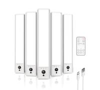 EZVALO 5-Pack Under Cabinet Lighting, 2400mAh Motion Sensor Light, LED Closet Lights Wireless, 6500K Dimmable, Timer, Magnetic, with Remote Control for Kitchen, Closet, Stair
