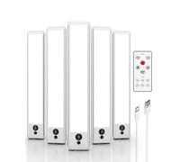 EZVALO 5 Pack Under Cabinet Lighting, Rechargeable Motion Sensor Light, LED Closet Lights Wireless, 5700K Dimmable, Timer, Magnetic, with Remote Control for Kitchen, Closet, Stair