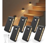 EZVALO 6 Pack Motion Sensor Night Lights, Sync LED Stair Lights Indoor, 1500mAh Rechargeable, Magnetic & Dimmable, 3000K Soft White, Portable Nightlight for Hallway, Stairs, Bathroom, Bedroom (Black)