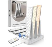EZVALO 6-Pack Under Cabinet Lighting with Charging Station, 2000mAh Rechargeable Wireless Motion Sensor Lights, 3 Color Temps, Dimmable, Timer, Magnetic, with Remote Control for Kitchen, Closet, Stair