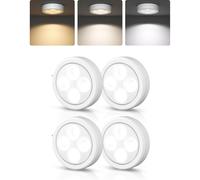 EZVALO LED Puck Lights, 4 Pack Rechargeable Touch Light, 3'' Mini Tap Lights, Wireless Closet & Under Cabinet Lighting, 3 Colour Temps, Stick On Lights for Kitchen, Closet, Pantry, Shelves