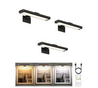 EZVALO Picture Light for Wall, Rechargeable 2400mAh Battery Lights Wireless Remote, 3 Color & Dimmable Magnetic 8'' LED Lights Display for Painting, Living Room, Gallery, Bedroom, Dashboard(Black-3P)