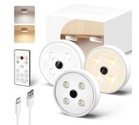 EZVALO Rechargeable Wireless LED Spotlight With Remote Control, 2 Color Temperatures, Dimmable, 1200mAh for Under Cupboards, Cabinets (Pack of 3)