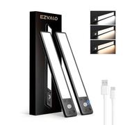 EZVALO Under Cabinet Kitchen Lights, 3 Color Dimmable 62 LED Motion Sensor Lights Indoor, 1600mAh Rechargeable LED Lights for Cupboard, Kitchen (Black, 2 Pack)