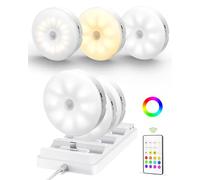 EZVALO Under Cabinet Lighting with Charging Station,1000mAh Rechargeable Puck Lights with Remote, 3 Color Temps & RGB Closet Lights, Dimmable Motion Sensor Lights for Shelf, Kitchen (6 Packs)