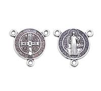 EZVFIRPDFZ 100pcs of Antique Silver Triangle Saint Benedict Medal Rosary Centerpieces
