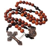 EZVFIRPDFZ 10mm Handmade Solid Wood with Agate Stone Our Father Catholic Rosary Necklace for Men with St.Michael Center Piece and Pardon Crucifix