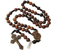 EZVFIRPDFZ 10mm Handmade Solid Wood with Agate Stone Our Father Catholic Rosary Necklace for Men with St.Michael Center Piece and Pardon Crucifix