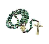 EZVFIRPDFZ 10mm Men's Catholic Wooden Red String Cross Rosary Necklace,Gift Box Packaging,Is an Ideal Rosary for Men and Women to Pray and Meditate