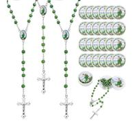 EZVFIRPDFZ 12 PCS Judas Tadeo Green Wooden Bead Rosary For Baptism Favors,Rosaries In Bulk For Communion Party Favors For Guests,12 Pack Recuerdos De Bautizo Niño