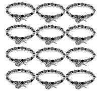 EZVFIRPDFZ 12 Pcs Silver Saint Benedict Medal Rosary Bracelet Evil Protection Medal Rosary Bracelet for Women Men Catholic Gifts Religious Jewelry