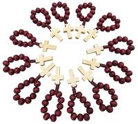 EZVFIRPDFZ 12 Pieces Catholic Finger Rosary Ring Red Wooden Prayer Pocket Rosary with Cross One Decade Mini Rosaries in Bulk for Baptism Party Favors Religious