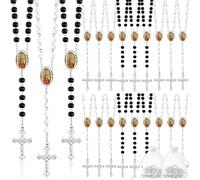 EZVFIRPDFZ 18 Pcs Wooden Bead Rosary Necklace with Crucifix and Our Lady of Guadalupe Scented Communion Rosary Bulk with Organza Bags Baptism Favors Catholic Gift for Men Women(Black and White)