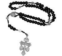 EZVFIRPDFZ 2 Pcs Wooden Catholic Rosary for Men Women,Pardon Crucifix Rosary with St Benedict and Milagrosa Medal,Catolica,Crucifijo,(Black)
