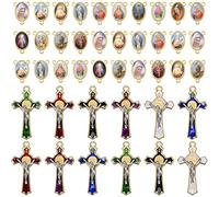 EZVFIRPDFZ 24Pcs/12Set Saint Benedict Rosary Cross and Centre Medal Charms Alloy Religion Enamel Virgin Mary Charm Pendant For Diy Jewelry Making Kit Supplies