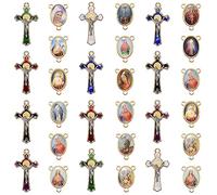 EZVFIRPDFZ 24Pcs/12Sets Rosary Kits Making Supplies Religious Cross and Center Medal Charm Alloy Enamel Saint Benedict Crucifix Pendant Beads for Adults Diy Catholic Jewelry