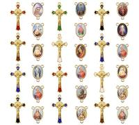EZVFIRPDFZ 24Pcs/12Sets Rosary Kits Making Supplies Religious Cross and Center Medal Charm Alloy Enamel Saint Benedict Crucifix Pendant Beads for Adults Diy Catholic Jewelry