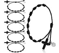 EZVFIRPDFZ 30 Pieces St Benedict Medal Rosary Bracelet Bulk Adjustable Knot String Braided Bracelet Baby Protection Mexican Bracelets with Mesh Bags for Women Men Girls Boys Minimalist Jewelry(Black)