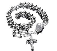 EZVFIRPDFZ 30" Stainless Steel Rosary Beads Necklace 6mm Silver Color with Christ Crucifix Cross
