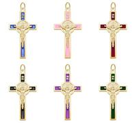EZVFIRPDFZ 30Pieces 6Colors Rosary Center Saint Benedict Cross Charm Metal Enamel Religion Crucifix Pendant for DIY Necklace Bracelets Key Chain Catholic Jewelry Making Supplies