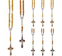 EZVFIRPDFZ 6 Pcs Wood Beads Rosary Necklace Saint Benedict Medal&Catholic Crucifix Cross Handmade Prayer Rosary