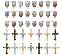 EZVFIRPDFZ 60Pcs/30Set Alloy Enamel Saint Benedict Rosary Cross and Center Medal Charms Our Lady Pendants for Diy Catholic Jewelry Necklace Bracelets Earrings Making
