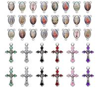EZVFIRPDFZ 60Pcs/30Set Alloy Enamel Saint Benedict Rosary Cross and Center Medal Charms Our Lady Pendants for Diy Catholic Jewelry Necklace Bracelets Earrings Making