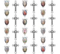 EZVFIRPDFZ 60Pcs/30Sets Rosary Making Kits Supplies Alloy Saint Benedict Cross and Center Medal Charm Pendant Religion Enamel Oval Chandelier Links for DIY Necklace Jewelry Making