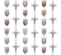 EZVFIRPDFZ 60Pcs/30Sets Rosary Making Kits Supplies Alloy Saint Benedict Cross and Center Medal Charm Pendant Religion Enamel Oval Chandelier Links for DIY Necklace Jewelry Making