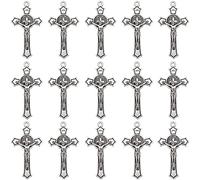EZVFIRPDFZ 60pcs Alloy Saint Benedict Medal Jesus Crucifix Pendants Rosary Cross Charms For Jewelry Making Crafting Diy Necklace Bracelet Choker