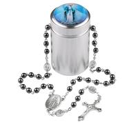 EZVFIRPDFZ 6mm Black Hematite Stone Beads Miraculous,Lourdes,Guadalupe,St.Michael,Scared Heart Catholic Rosary Necklace with Metal Gift Box for Men and Women